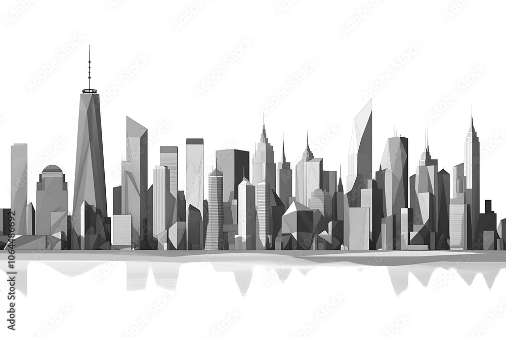 Cityscape Illustration With Skyscrapers At The Waterfront isolated On A white Background. Cityscape Illustration With Skyscrapers At The Waterfront isolated On A white Background.