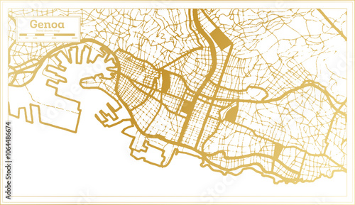 Genoa Italy City Map in golden Colors in Retro Style. Outline Map.