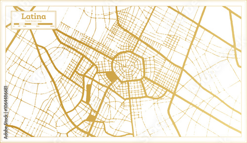 Latina Italy City Map in golden Colors in Retro Style. Outline Map.