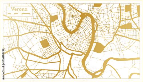 Verona Italy City Map in golden Colors in Retro Style. Outline Map.