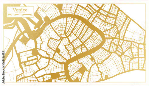 Venice Italy City Map in golden Colors in Retro Style. Outline Map.