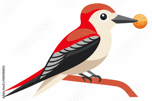 Beautiful woodpecker eats a peanut red-bellied vector illustration photo