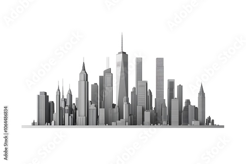 Cityscape Illustration With Skyscrapers At The Waterfront isolated On A white Background.