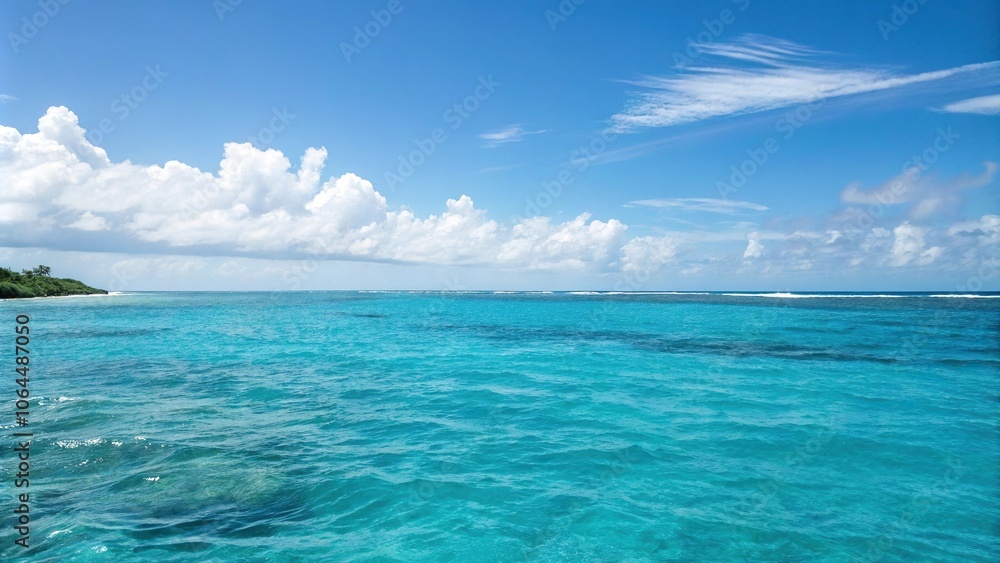 A serene blue ocean landscape with gentle waves in the background, ocean view, tranquil atmosphere A serene blue ocean landscape with gentle waves in the background, ocean view, tranquil atmosphere