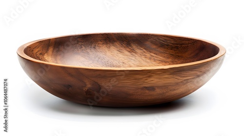 Empty wooden bowl or decorative wooden plate, isolated over white background. 