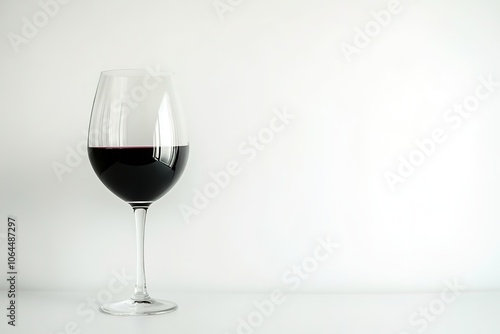 Elegant red wine glass on minimalist white background