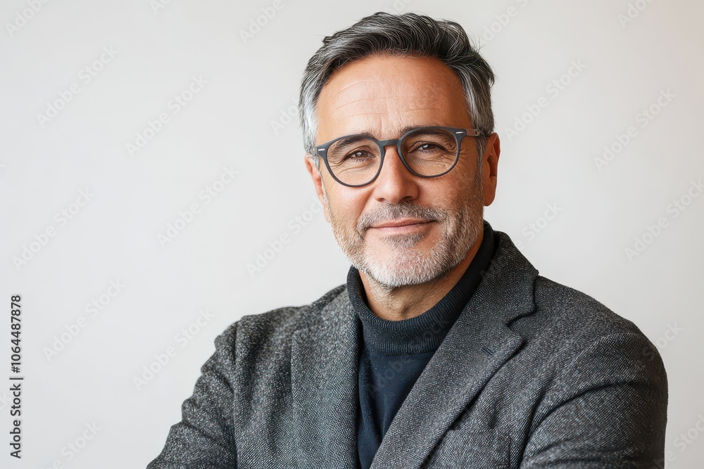 Happy satisfied mature businessman looking at camera isolated on white background Happy satisfied mature businessman looking at camera isolated on white background