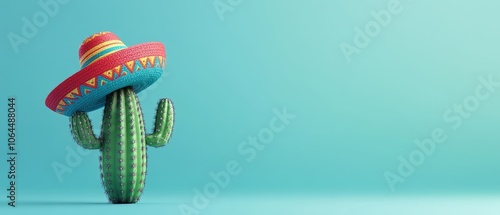A festive Cinco de Mayo background with a cactus dressed in a colorful Mexican sombrero, capturing the lively spirit of the celebration