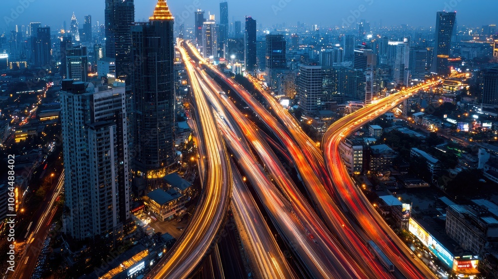 Obraz premium Cityscape at Night with Light Trails