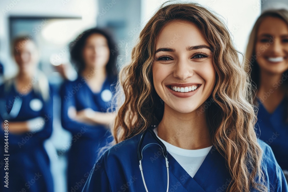 Hospital medical team banner with group of smiling healthy doctors and nurses Hospital medical team banner with group of smiling healthy doctors and nurses