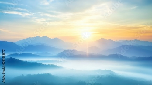 Beautiful sunshine at misty morning mountains at north thailand 