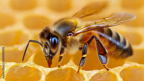 The queen bee in a honeycomb  photo