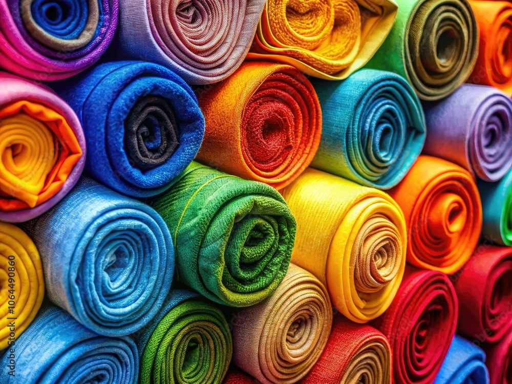 Colorful Fabric Rolls Stacked in a Stylish Arrangement for Textile Design Inspiration Colorful Fabric Rolls Stacked in a Stylish Arrangement for Textile Design Inspiration
