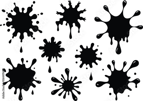 Collection of Detailed Ink Splatters Isolated on White Background