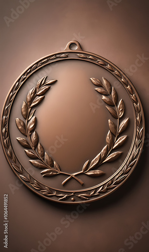 Bronze Medal with Embossed Laurel Wreath on Plain Background and Ample Copy Space for Text