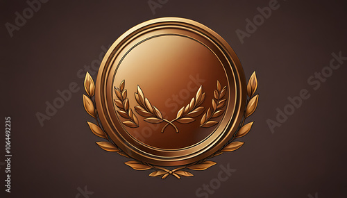 Bronze Medal with Embossed Laurel Wreath on Plain Background and Ample Copy Space for Text