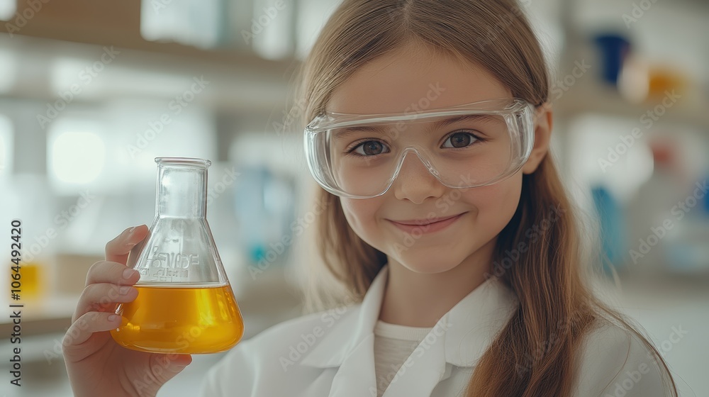 Girl Scientist Holding Beaker in Lab Girl Scientist Holding Beaker in Lab
