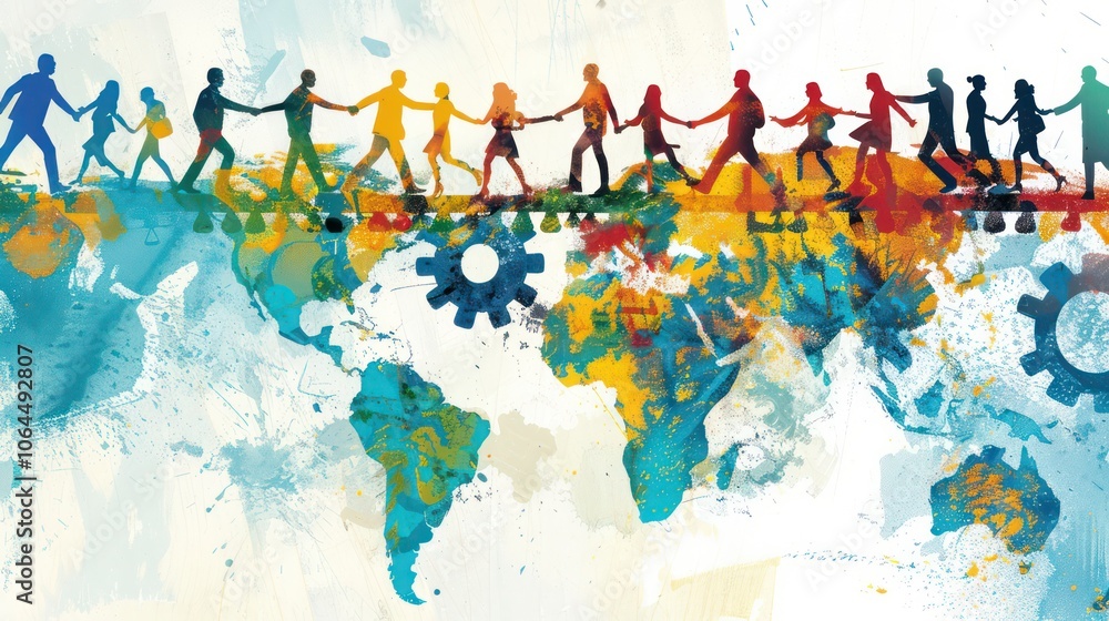 Naklejka premium Multicultural business teams collaborating to innovate and drive success. Illustrations