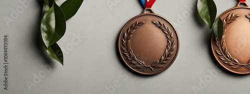 Bronze Medal with Embossed Laurel Wreath on Plain Background and Ample Copy Space for Text