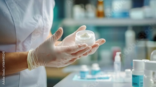 Caregiver applies healing cream to postoperative wound for optimal recovery photo