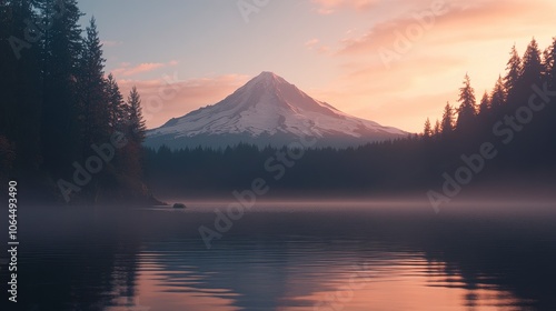 sunrise over Mt Hood at Trillium Lake, Portland, OR, US 