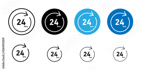 24 hrs icon flat line symbol set.