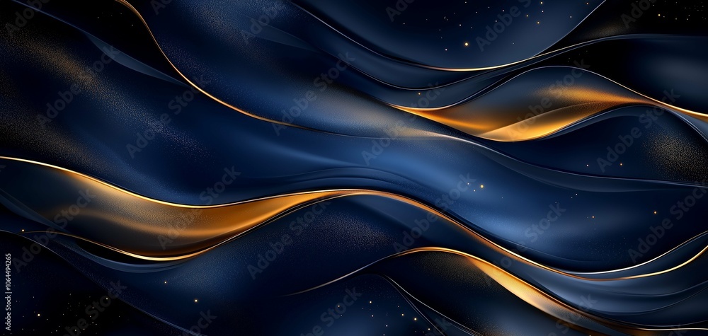 Fototapeta premium Abstract Golden Waves on Dark Navy Background