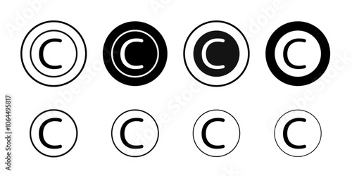 Copyright icon flat line symbol set.
