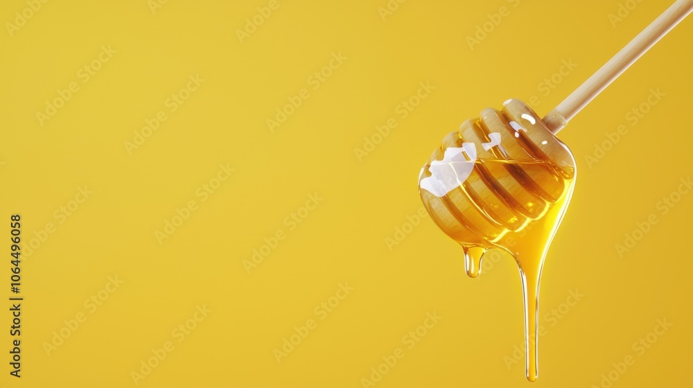 Explore the sticky golden texture of honey on a dipper Explore the sticky golden texture of honey on a dipper