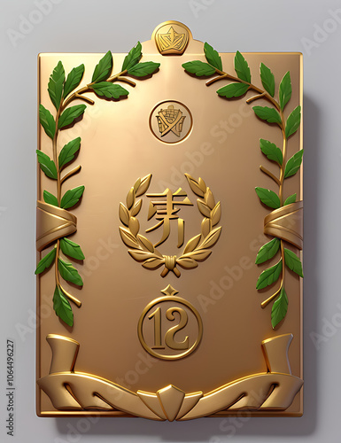 Bronze Medal with Embossed Laurel Wreath on Plain Background and Ample Copy Space for Text