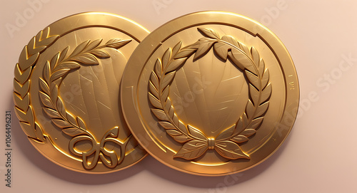 Bronze Medal with Embossed Laurel Wreath on Plain Background and Ample Copy Space for Text