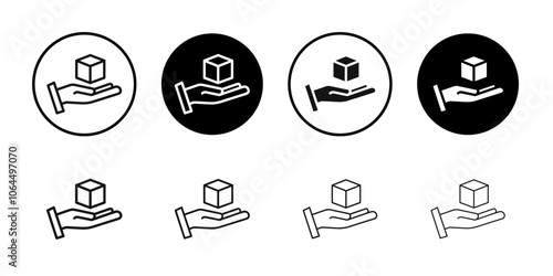 Hand holding box icon flat line symbol set.