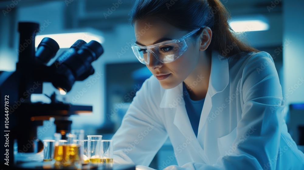Female Scientist Observing Through Microscope Female Scientist Observing Through Microscope