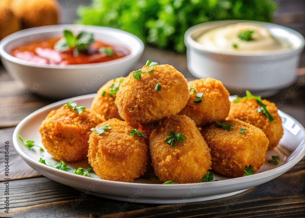 Enjoy the crispy texture and flavorful filling of homemade Spanish croquettes. These gourmet snacks and appetizers are a culinary delight, perfect for macro photography and comfort food lovers. Enjoy the crispy texture and flavorful filling of homemade Spanish croquettes. These gourmet snacks and appetizers are a culinary delight, perfect for macro photography and comfort food lovers.
