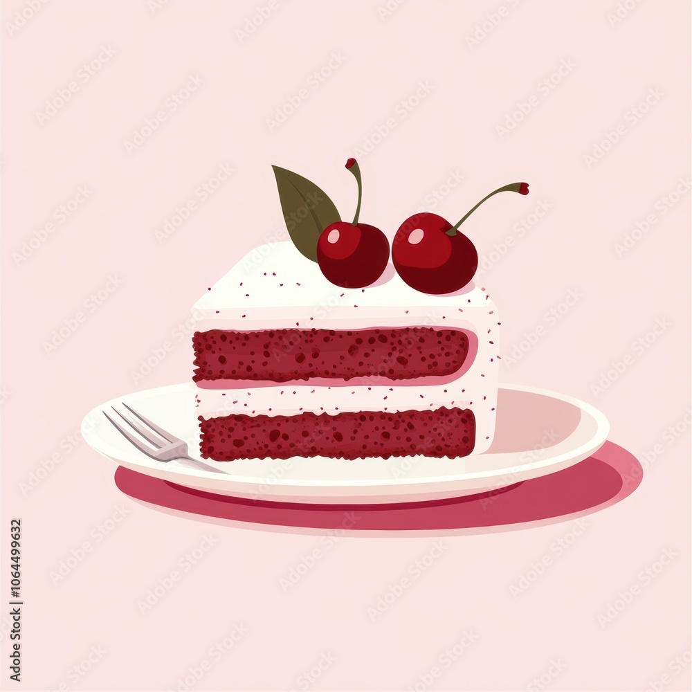 Cherry Cake Slice on Plate Cherry Cake Slice on Plate