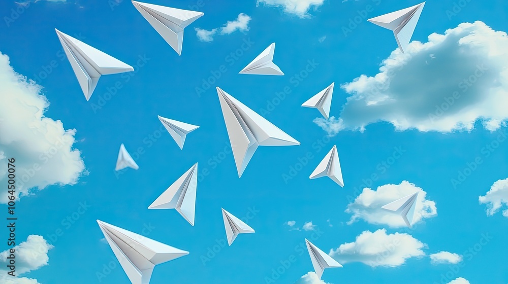 Paper Airplanes Flying in a Bright Blue Sky Paper Airplanes Flying in a Bright Blue Sky