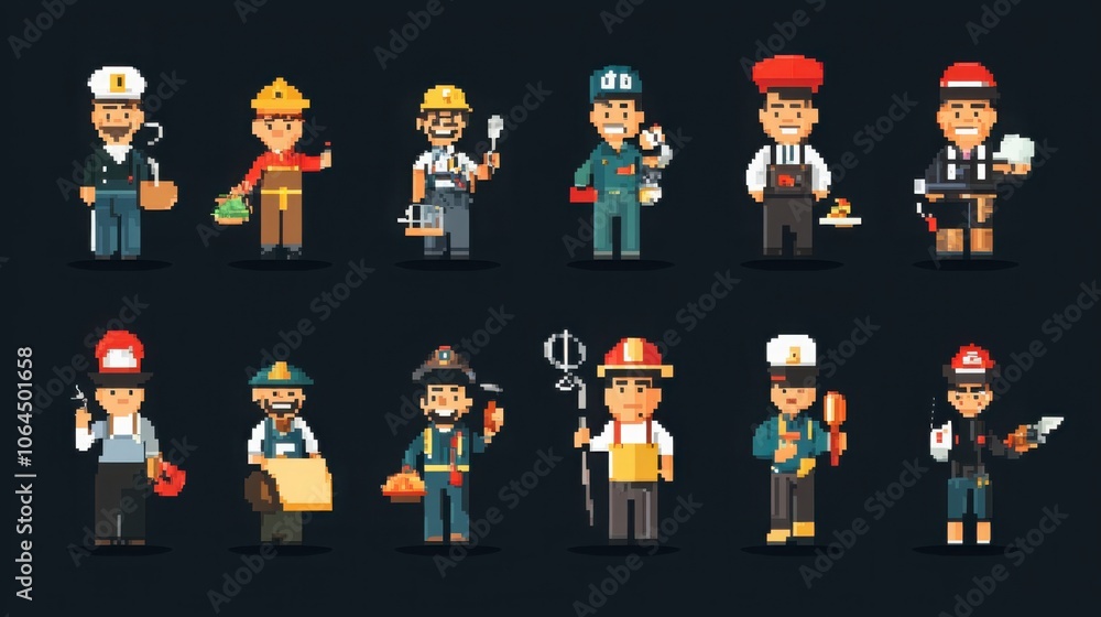 Naklejka premium character pack featuring diverse professions in simple design for creative projects