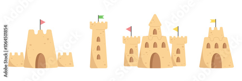 Set of sandcastle in flat style