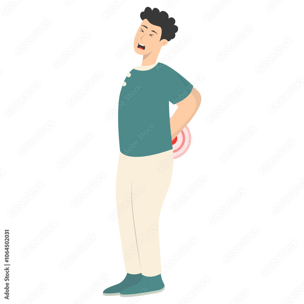 Guy Pain on Body Illustration Isolated on White Background. Painful Problem. Vector Character in Simple Cartoon Design.