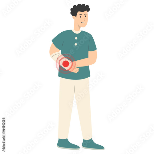 Guy Pain on Body Illustration Isolated on White Background. Painful Problem. Vector Character in Simple Cartoon Design.