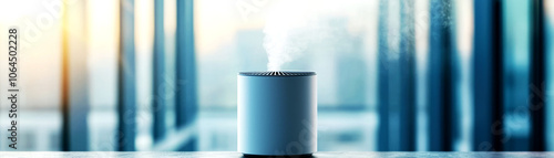 Airflow separating harmful substances in a futuristic air purifier, modern industrial setting photo