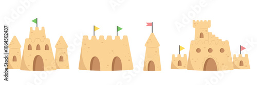 Set of sandcastle in flat style