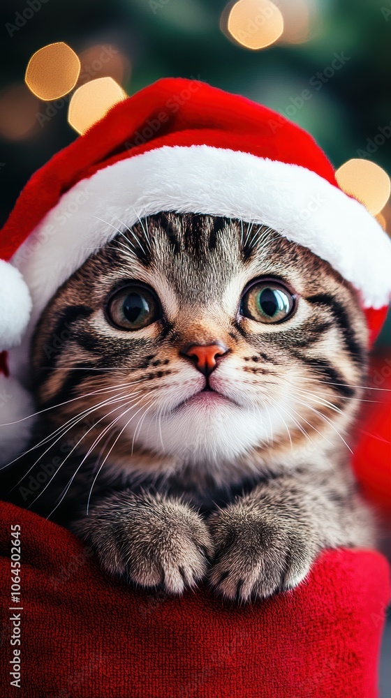 Cat in Santa Hat with Festive Lights Cat in Santa Hat with Festive Lights