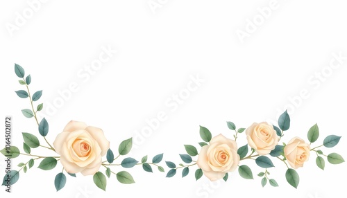Frame of yellow rose flowers on white background