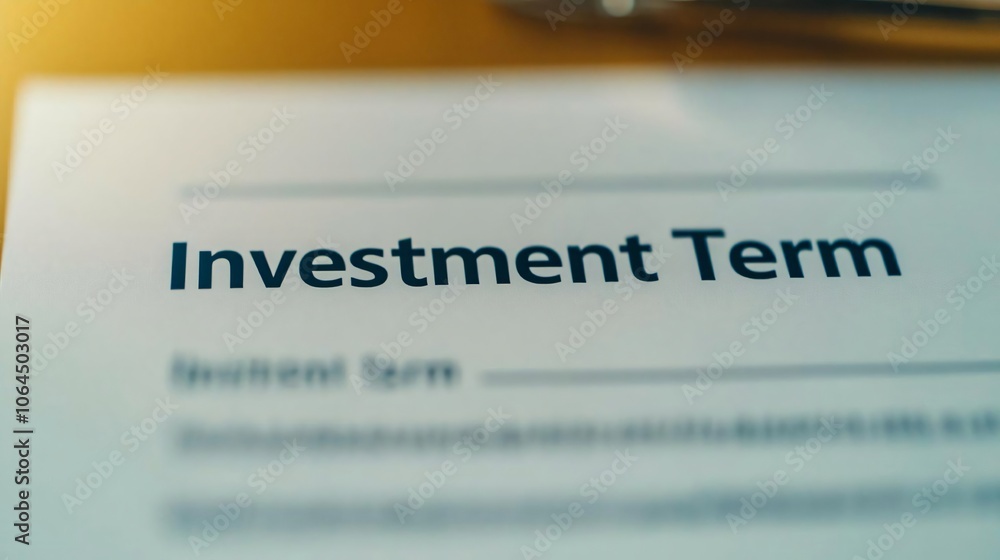 Naklejka premium Close-up view of an investment term document, showcasing important financial information and terminology for investors.