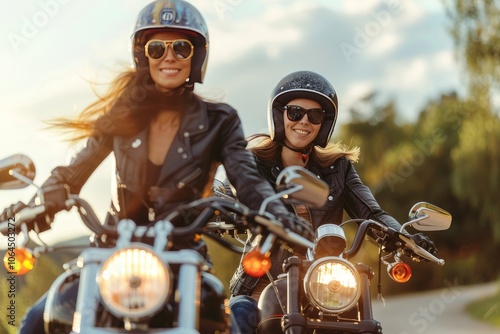 A mother and daughter riding motorcycles together on International Female Ride Day