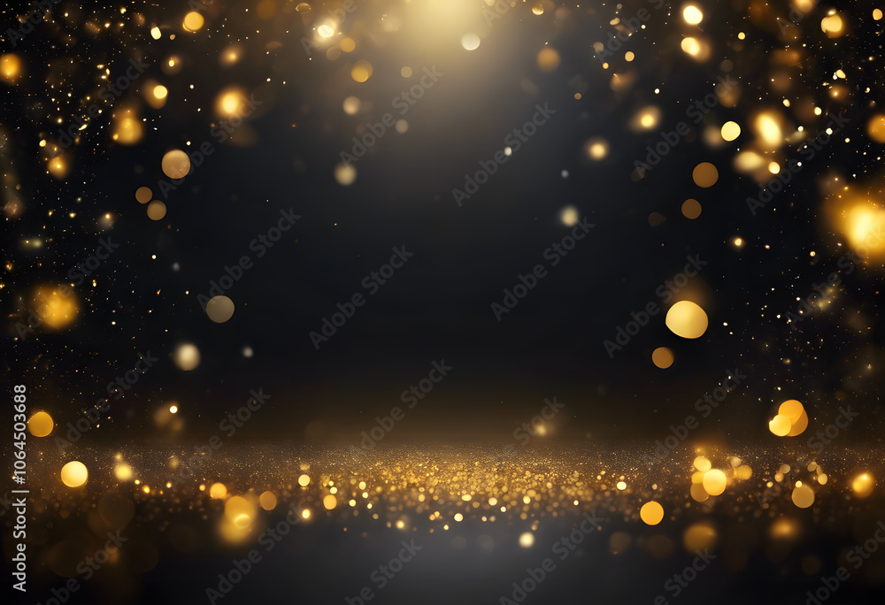 Abstract golden bokeh lights on a dark background, creating a festive and elegant atmosphere. Abstract golden bokeh lights on a dark background, creating a festive and elegant atmosphere.