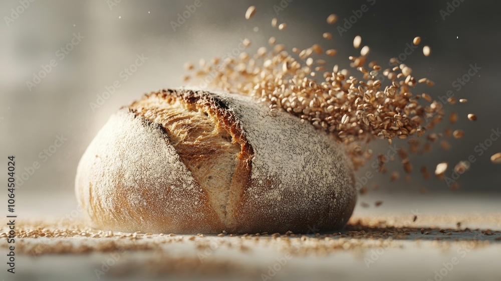 Rustic Loaf of Bread with Wheat Kernels Rustic Loaf of Bread with Wheat Kernels