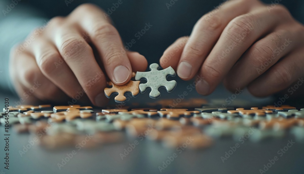 A close-up of hands connecting puzzle pieces, symbolizing problem-solving and creativity in a relaxed setting. A close-up of hands connecting puzzle pieces, symbolizing problem-solving and creativity in a relaxed setting.