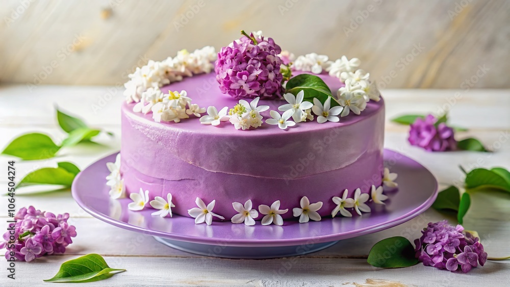 Lilac Cake with White Flowers - Confectionery Menu Image - Gourmet Dessert Lilac Cake with White Flowers - Confectionery Menu Image - Gourmet Dessert